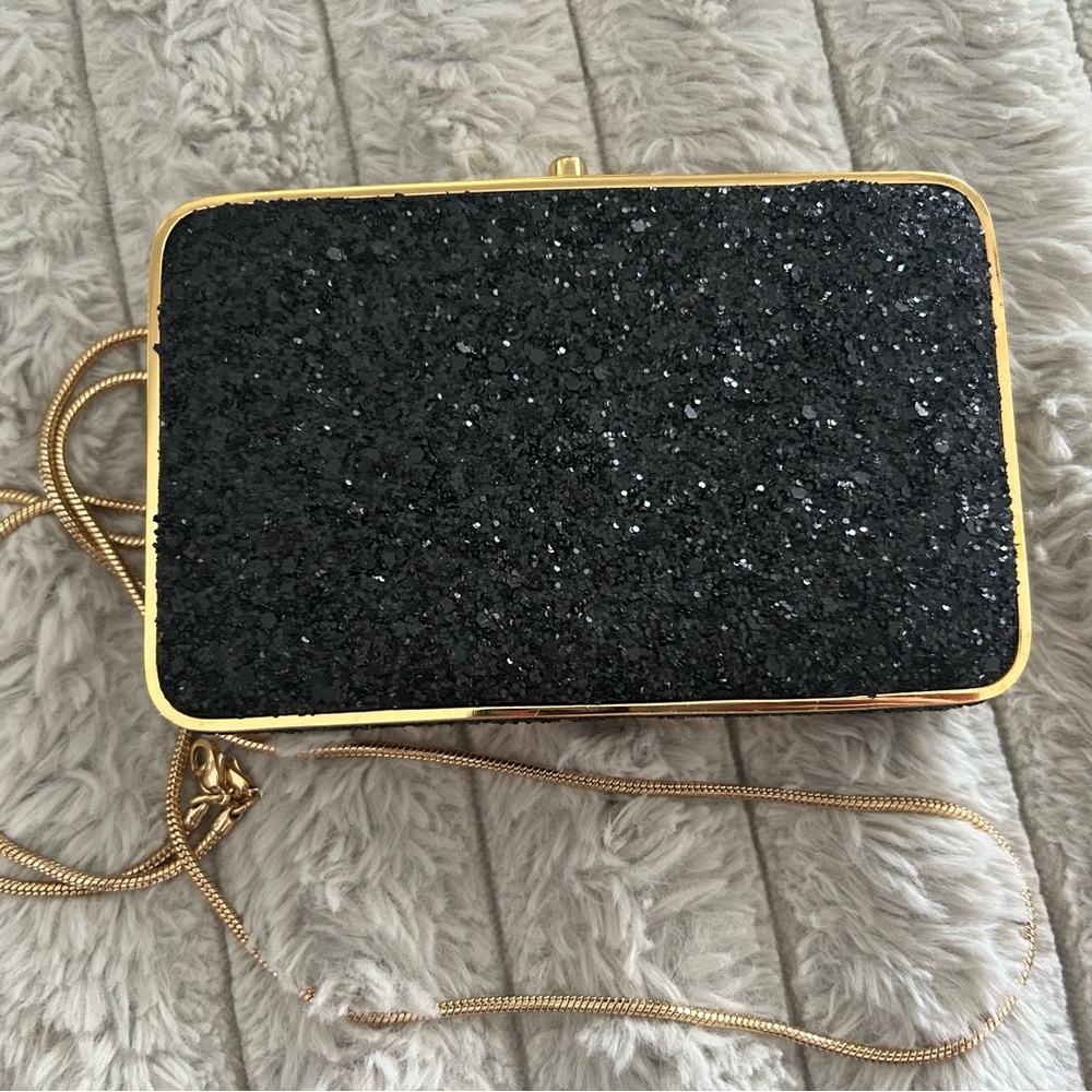 Henri Bendel Glitter & Leather Clutch with Gold Accents - incl dusty